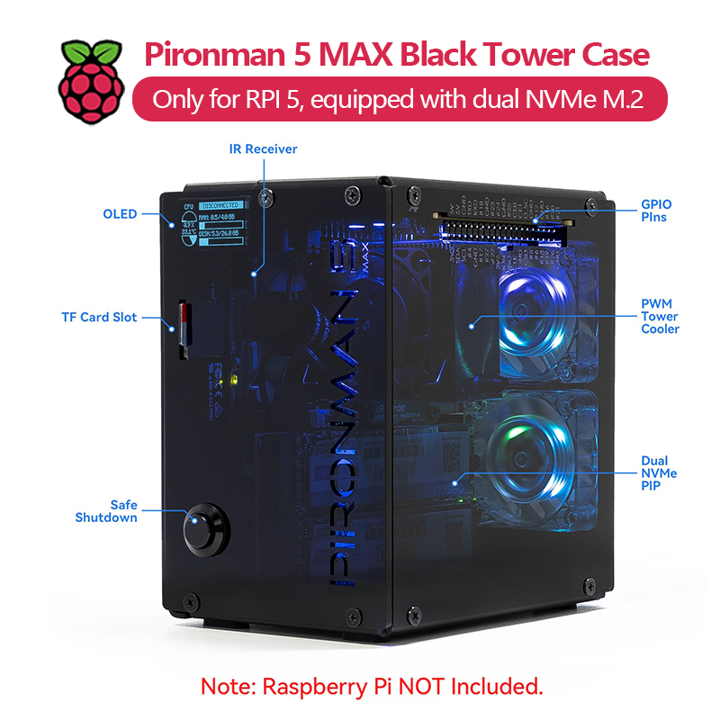 Pironman 5 MAX, Black Tower Ca - Argon One V3 M.2 Nvme Case review and price